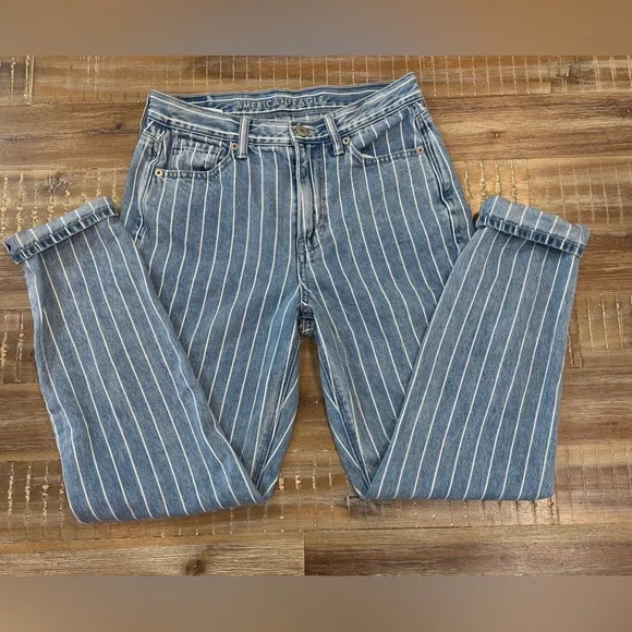 American Eagle Mom Stripe Jeans~Size 0 Regular~Hi Rise - Picture 4 of 9